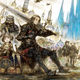 Fantasy adventurers are chilling in a bustling city square.